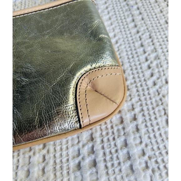 Coach Silver Metallic Wristlet w/ Leather Creed Design